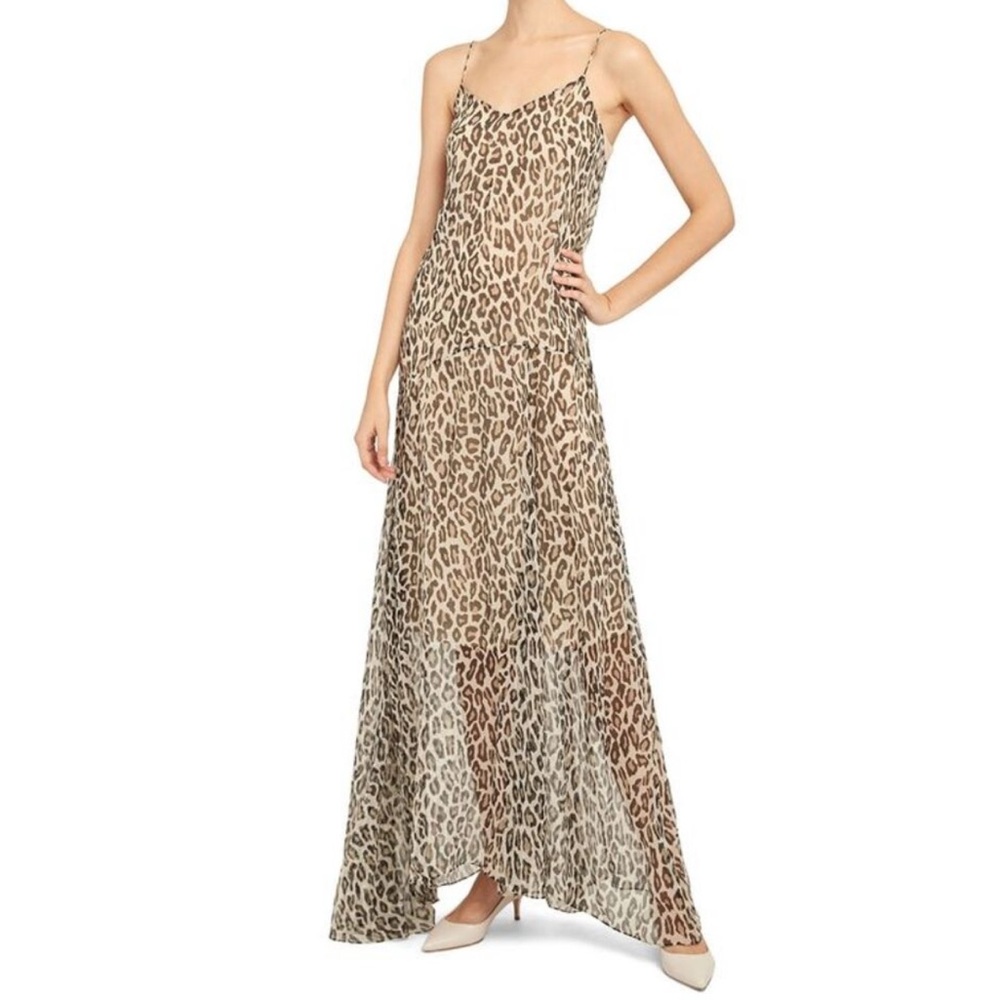 Theory Silk Leopard Print Maxi Dress In Ivory Multi 2